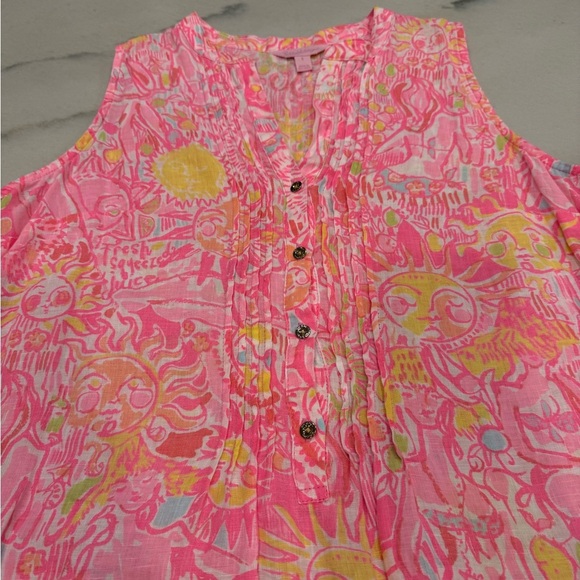 Lilly Pulitzer Sleeveless Dress Size Small Pink Yellow Linen Sundress - Picture 5 of 11